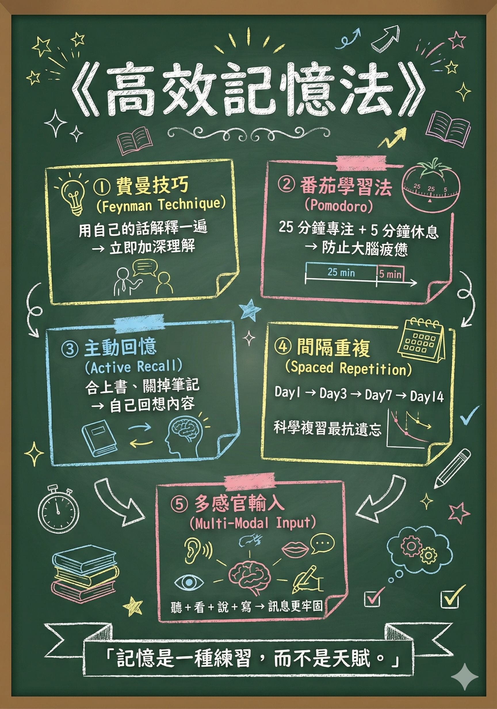 黑板粉筆風《高效記憶法》知識海報